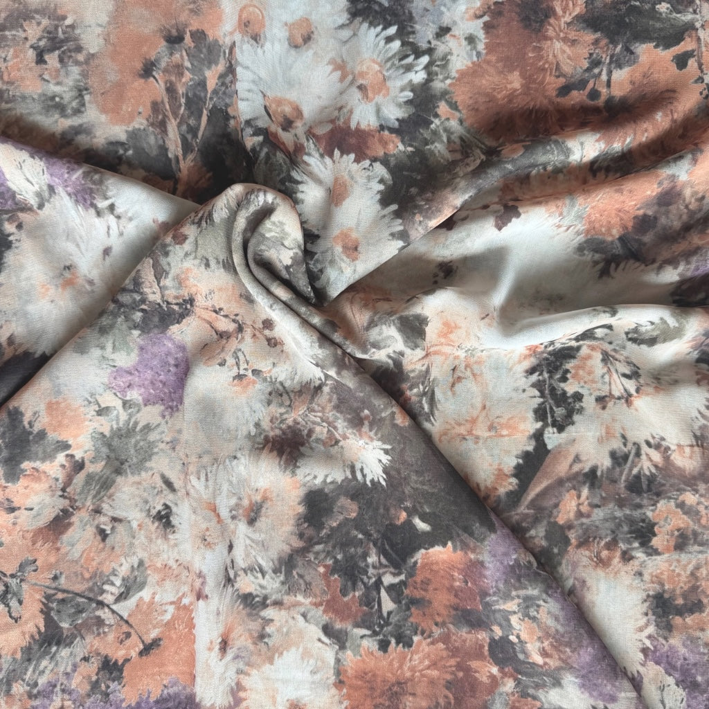 Deadstock Ex Issey Miyake Floral  Print Chiffon Fabric in Mauve and Peach