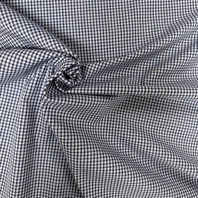 Deadstock Gingham Small Check Cotton Fabric Navy