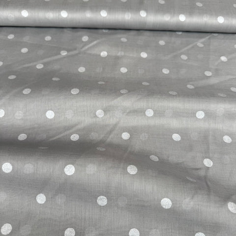 Hokko Metallic Polka Dot Cotton Voile Fabric Lt Grey