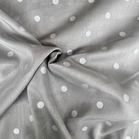 Hokko Metallic Polka Dot Cotton Voile Fabric Lt Grey