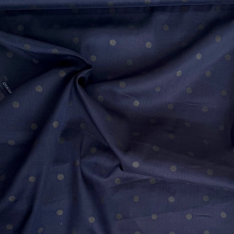 Hokko Metallic Polka Dot Cotton Voile Fabric Navy