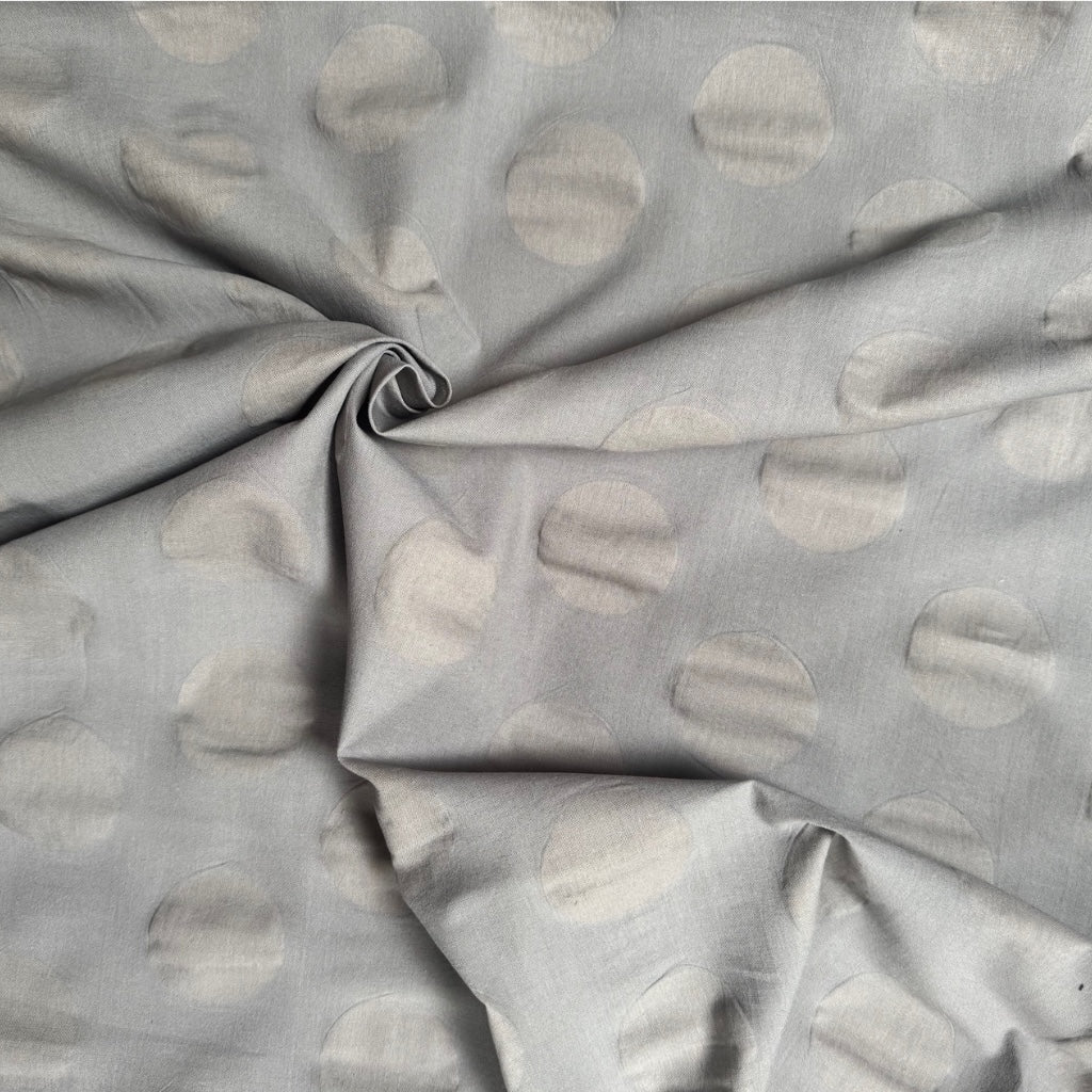 Hokkoh Textured Circles Cotton Linen Fabric in Mid Grey