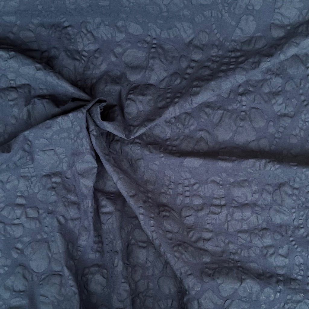 HOKKOH • Textured Floral Cotton Linen Fabric • Navy