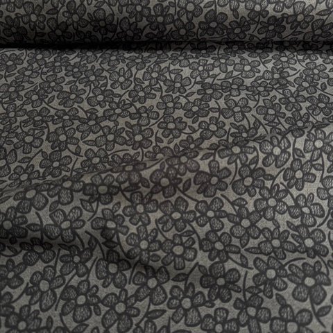 Kokka Mist Floral Cotton Fabric Black on Grey