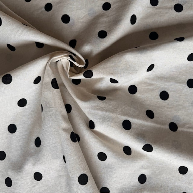 Kokka Polka Dot Cotton Linen Fabric in Black on Cream