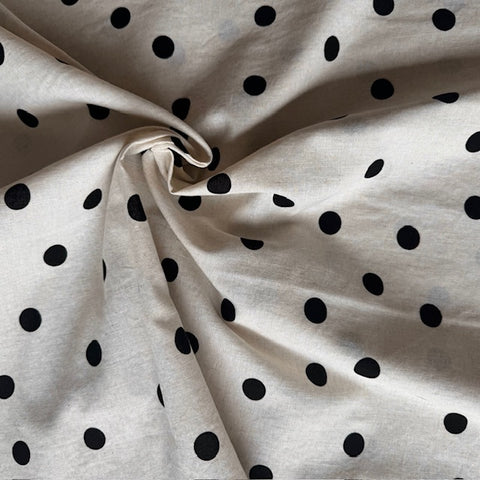 Kokka Polka Dot Cotton Linen Fabric in Black on Cream