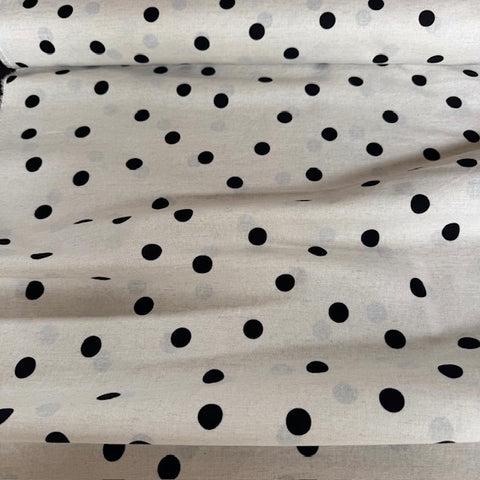 Kokka Polka Dot Cotton Linen Fabric in Black on Cream