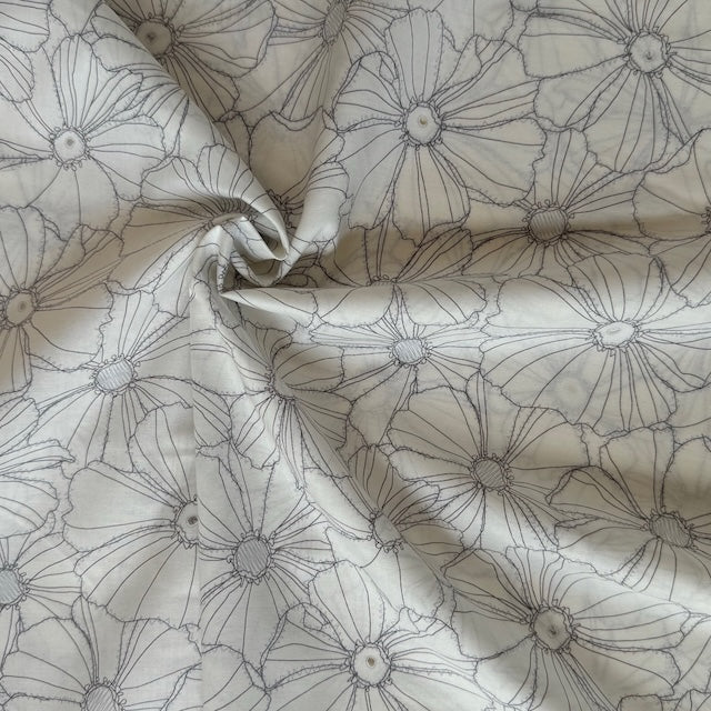 Kokka Sketched Flowers Cotton Lawn Fabrics Cream