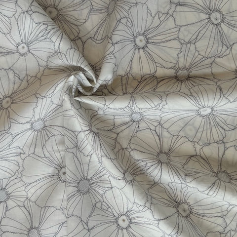 Kokka Sketched Flowers Cotton Lawn Fabrics Cream