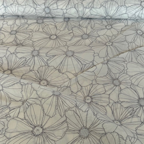 Kokka Sketched Flowers Cotton Lawn Fabrics Cream