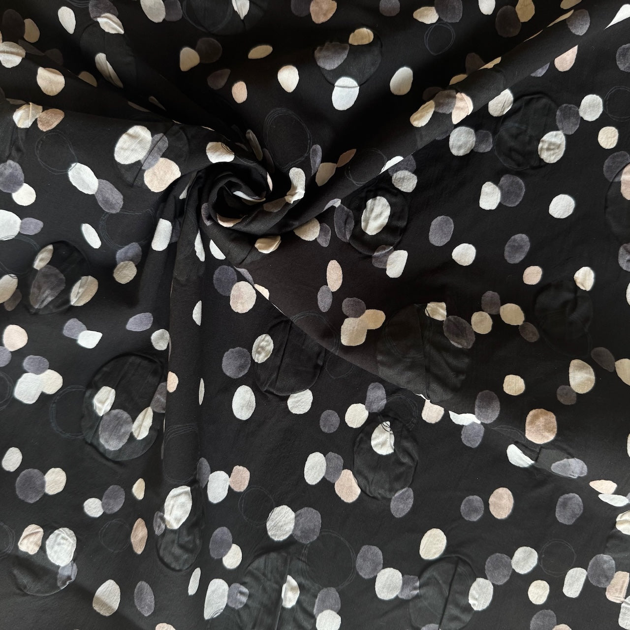 Kokka Textured Circles and Dots Cotton Fabric in Black