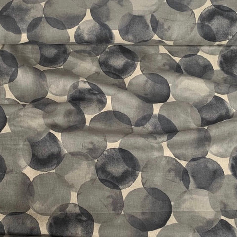 Kokka Watercolour Bubble Linen Cotton Fabric Coal on Natural