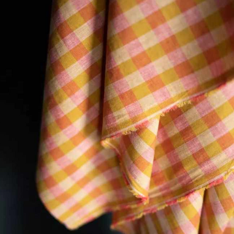 Merchant and Mills Rhubarb and Custard Gingham Cotton Linen Luminaire fabric