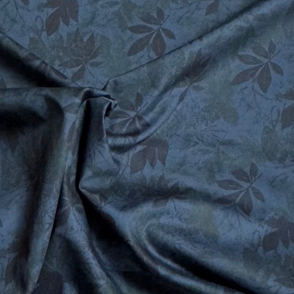 Sevenberry Falling Leaves Cotton Broadcloth Fabric Blue