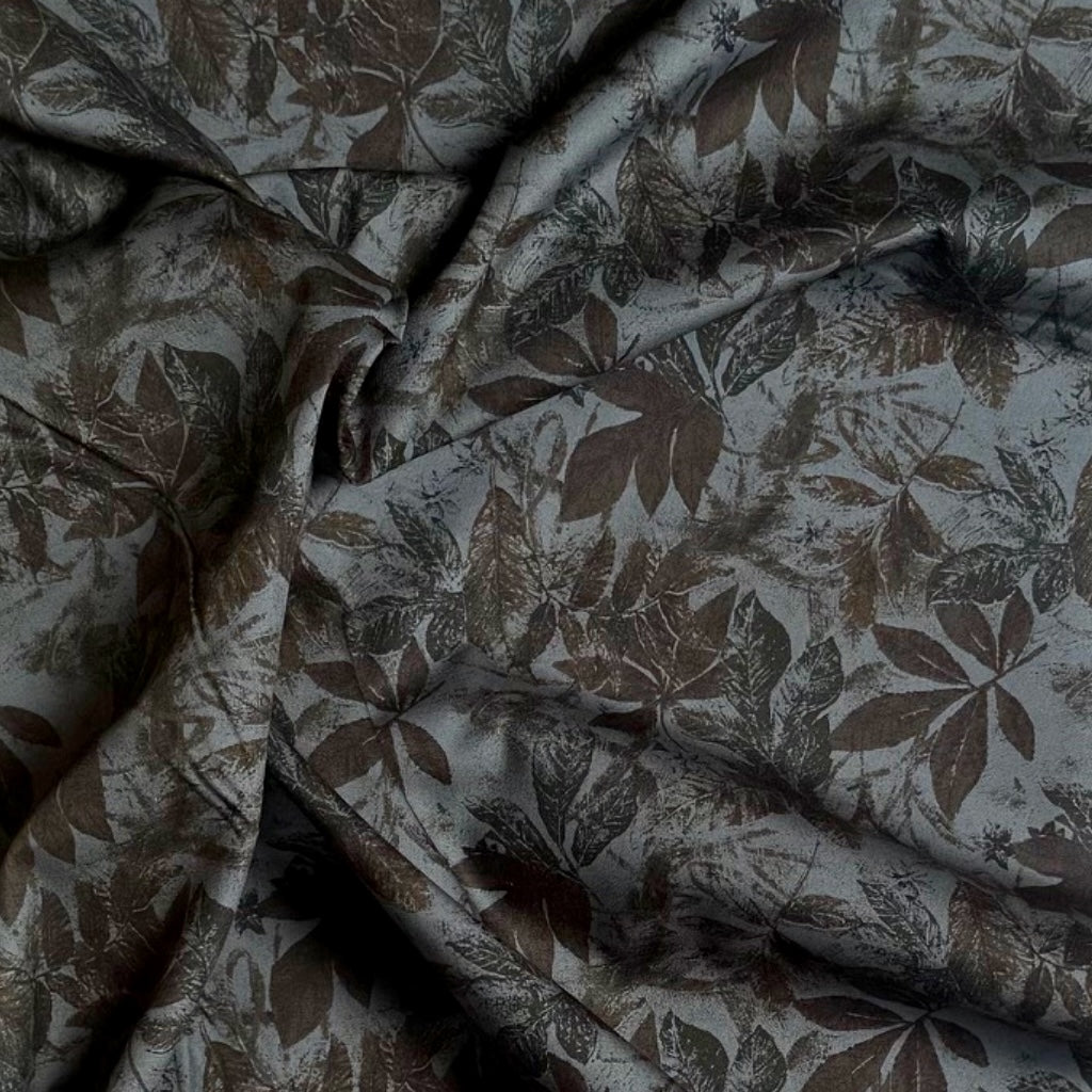 Sevenberry Falling Leaves Cotton Broadcloth Fabric Brown on Grey