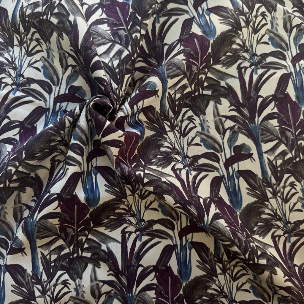 Sevenberry Tropical Palms Cotton Broadcloth Fabric Purple & Blue