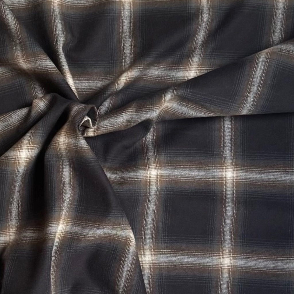Sevenberry Brushed Cotton Viyella Check Fabric in Black & Grey