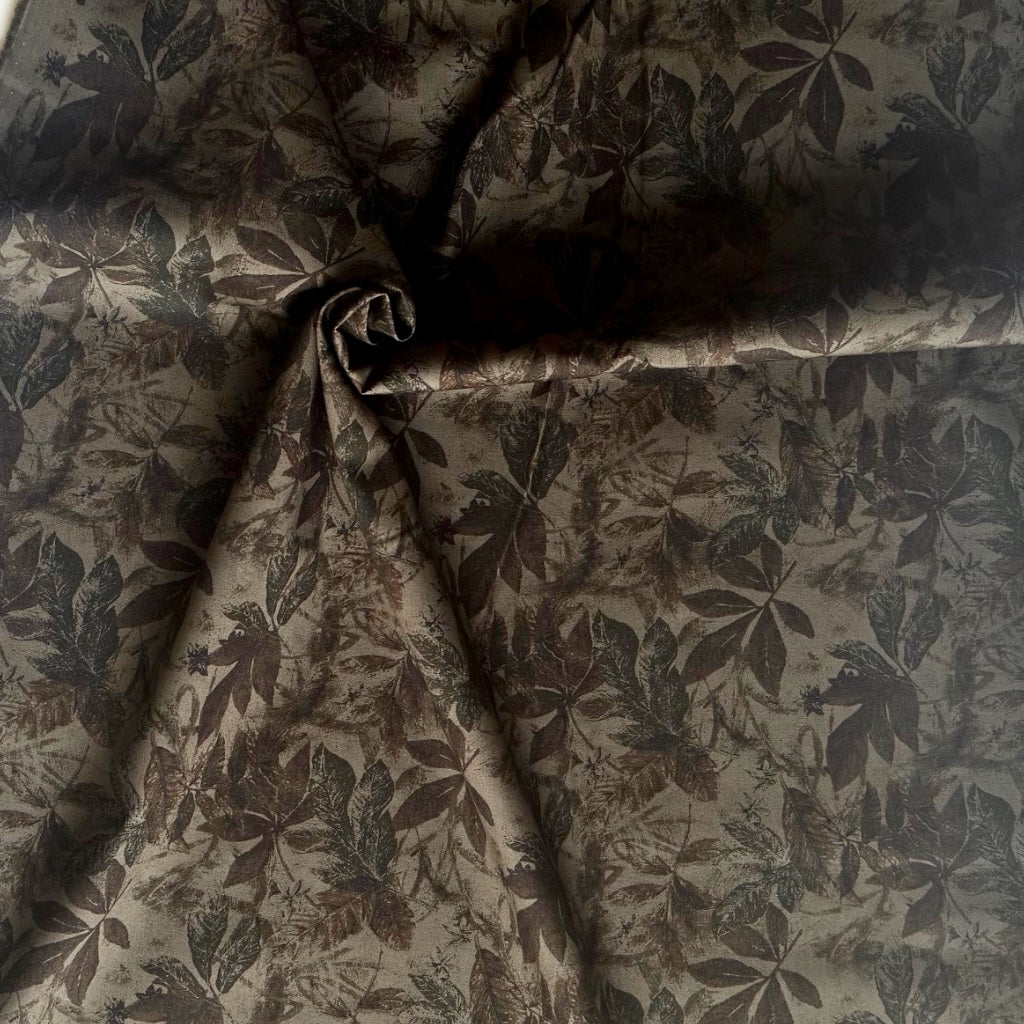 Sevenberry Falling Leaves Cotton Broadcloth Fabric Brown