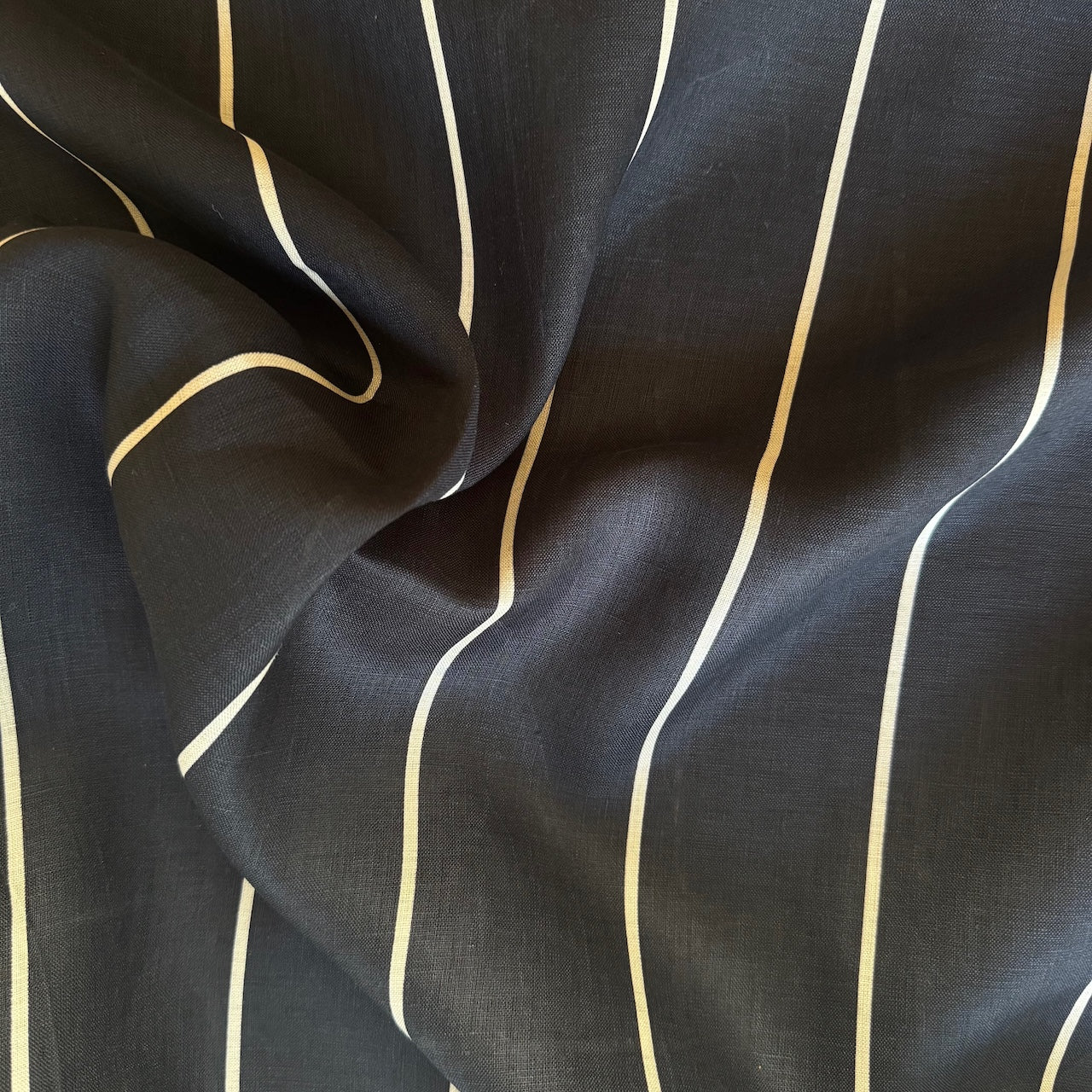 Tessuti Ravello Striped Linen Fabric in Black