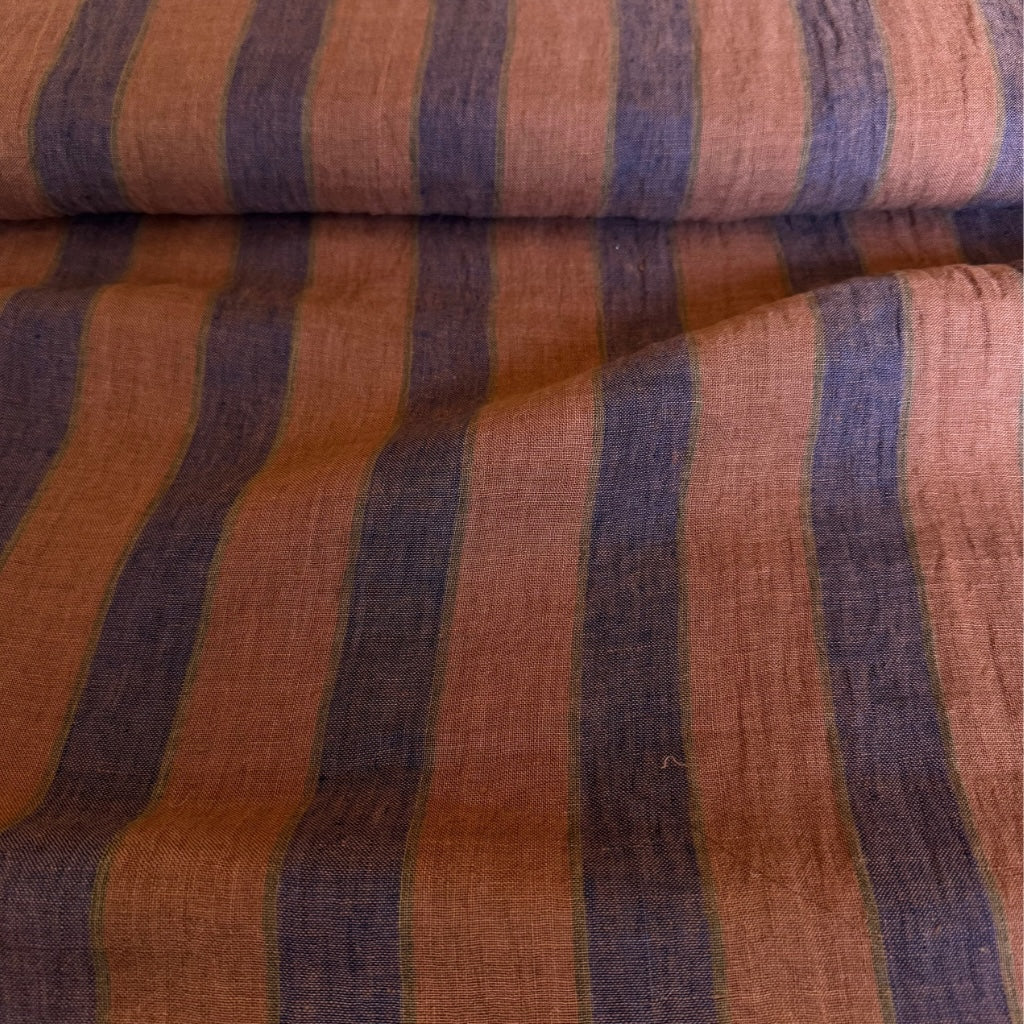 NAPOLI STRIPE WASHED LINEN FABRIC • Orange & Plum