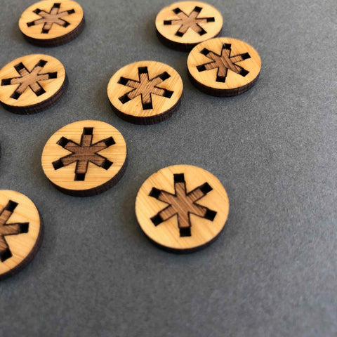 Arrow Mountain Asterisk Bamboo  Buttons 12mm