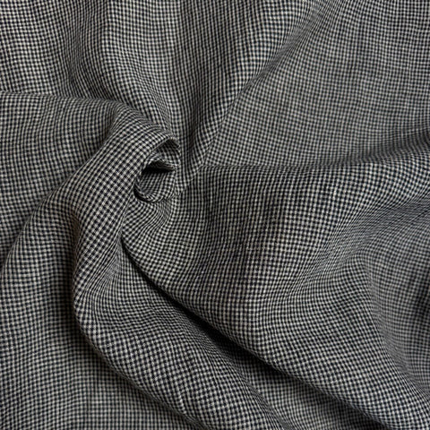 Alghero Checked Washed Linen Fabric in Black & Cream