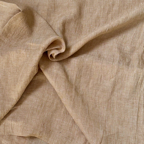 Alghero Checked Washed Linen Fabric in Mustard