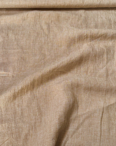 Alghero Checked Washed Linen Fabric in Mustard