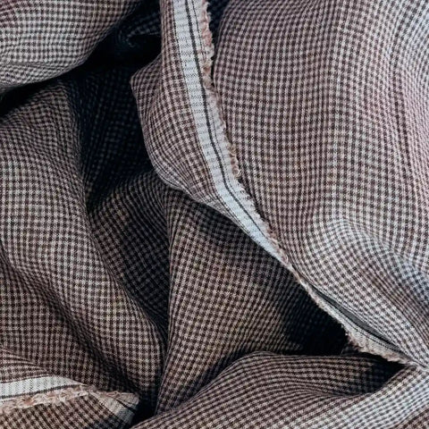 Alghero Micro Checked Washed Linen in Bronw and Cream