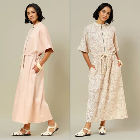 Atelier Brunette LA Robe Zippee Dress Sewing Pattern made in Sya Viscose Linen Off-White Fabric