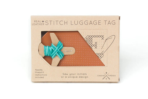 Chasing Threads Stitch Your Own Leather Luggage Tag Brown