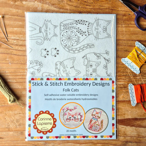 Corinne Lapierre Folk Cats Stick and Stitch Embroidery Designs
