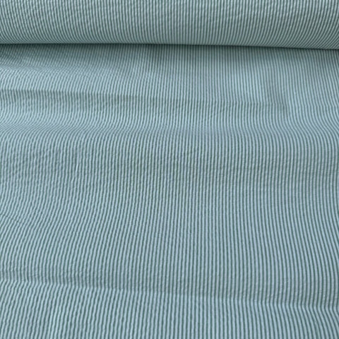 Cotton Seersucker Pinstripe Fabric Green & White