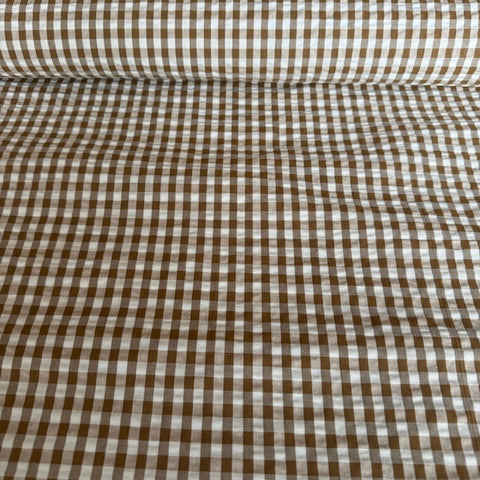 Cotton Textured Seersucker Gingham Caramel and Cream