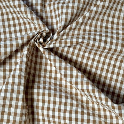 Cotton Textured Seersucker Gingham Caramel and Cream