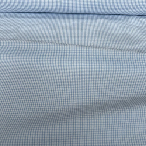 Deadstock Cotton Textured Seersucker Gingham Fabric Pale Blue and White