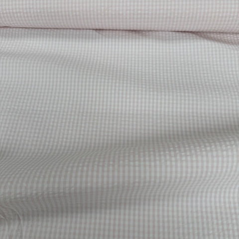 Deadstock Cotton Textured Seersucker Gingham Fabric Pink and White