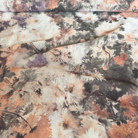 Deadstock Ex Issey Miyake Floral  Print Chiffon Fabric in Mauve and Peach