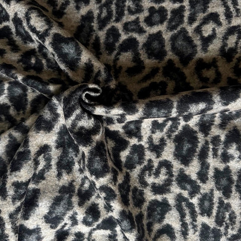 Deadstock Ex Max Mara Animal Print Wool Mix Fabric Black on Grey