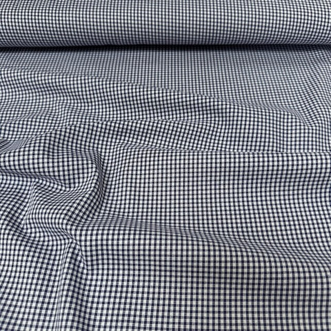 Deadstock Gingham Small Check Cotton Fabric Navy