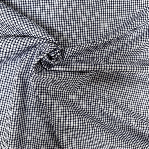 Deadstock Gingham Small Check Cotton Fabric Navy