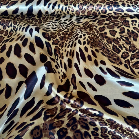 Deadstock Leopard Satin Polyester fabric Brown