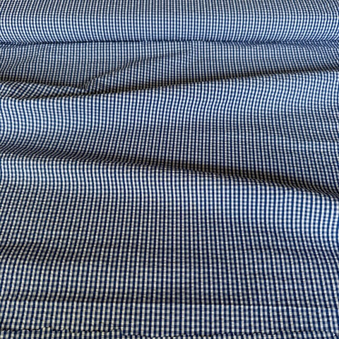 Deadstock Seersucker Gingham Cotton Fabric Royal Blue