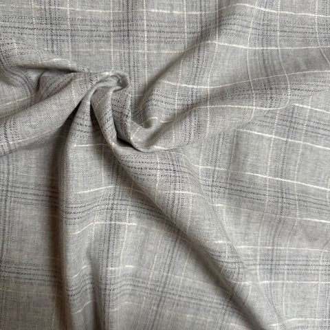 Deadstock Wool Viscose Mix Textured Check Fabric Silver Grey