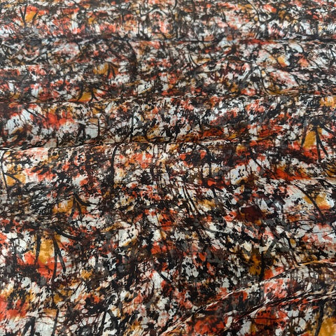 Deadstock Designer Abstract Print Silk Chiffon Fabric Orange.