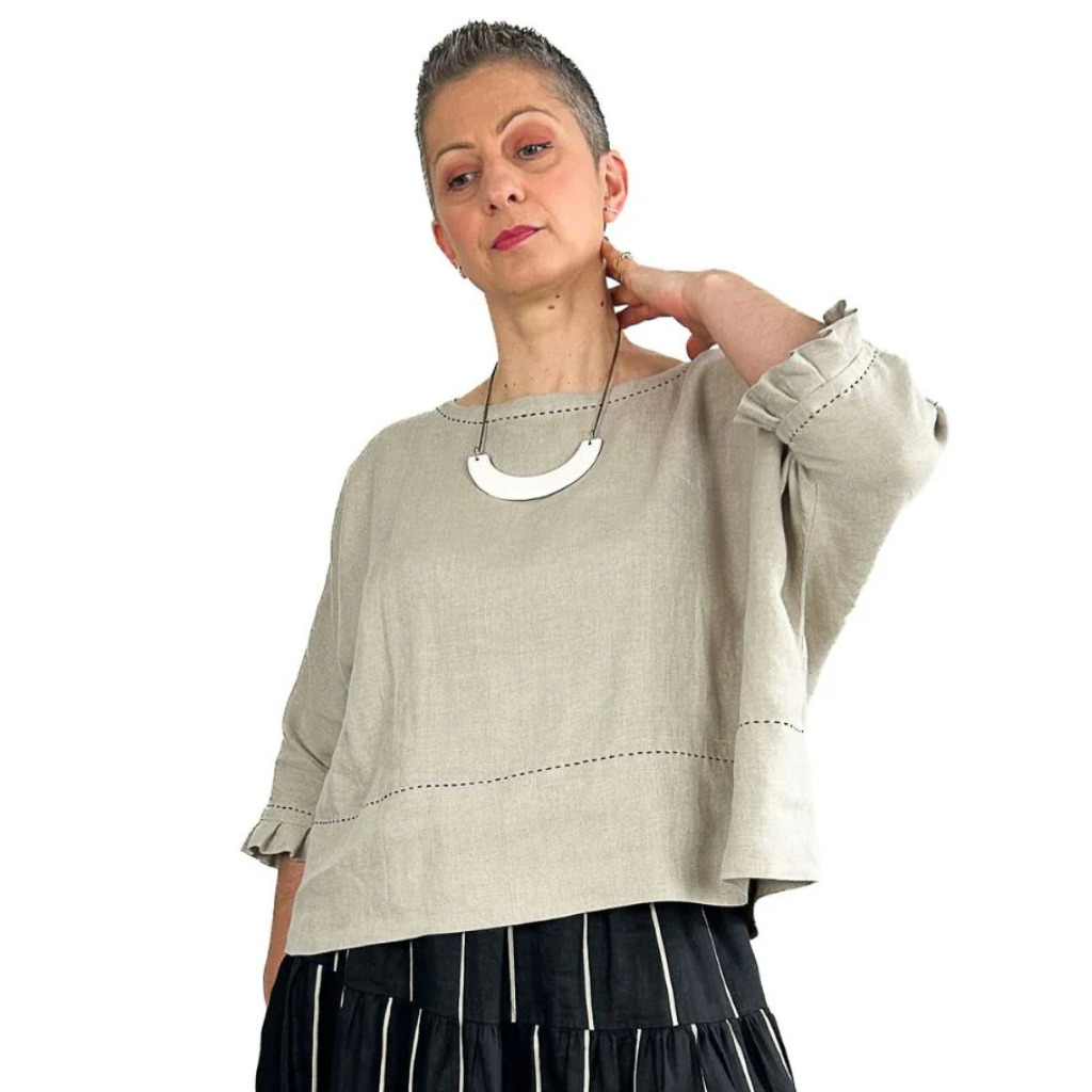 Dhurata Davies Rea Top Sewing Pattern in Merchant and Mills Laundered Linen Big Sur