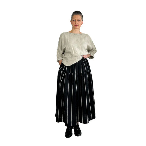 Dhurata Davies Tia Skirt Sewing Pattern in Black Ravello Striped Linen Fabric