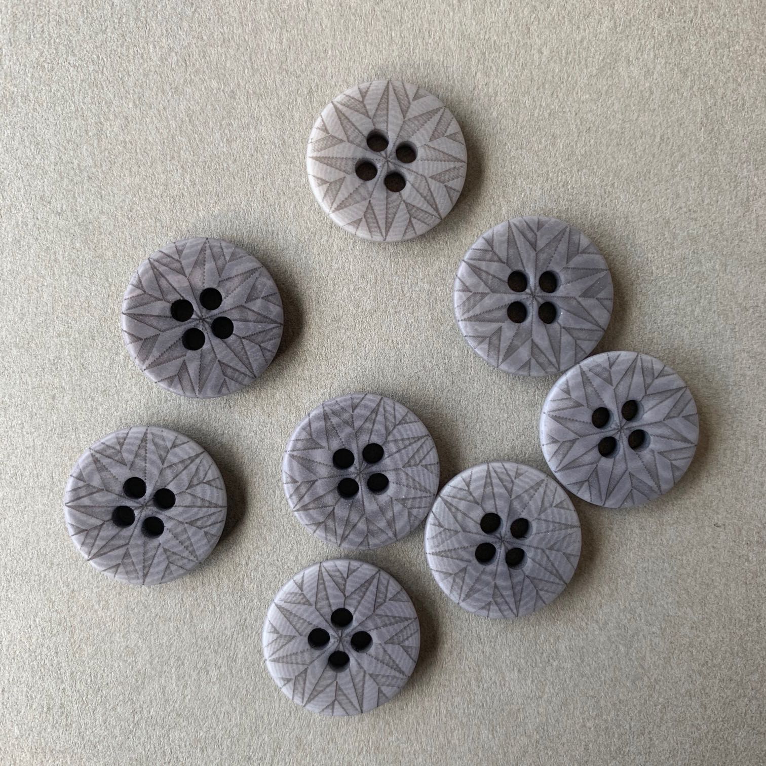 Etched Corozo Nut Buttons Grey 15mm