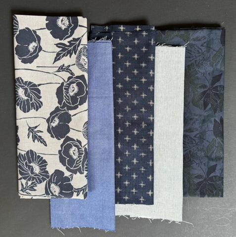 Fabric Remnant Bundle Blue and Grey