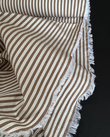 Fuggi Seercucker 5mm Striped Cotton Fabric in Brown and Ecru